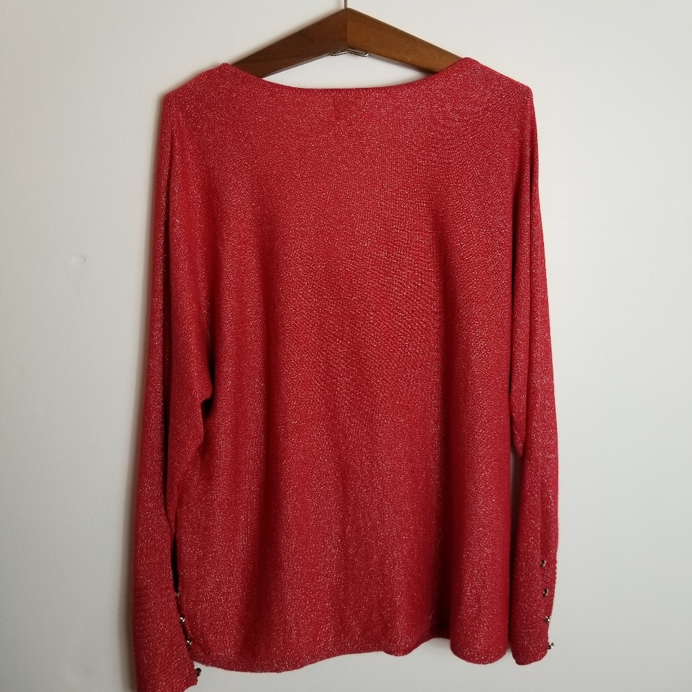 Ruby Rd Paint The Town Red Drape Neck Metallic Long Sleeve Top NWT - Picture 5 of 9
